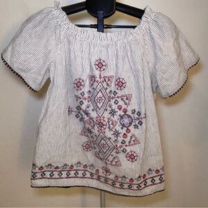 Knox Rose Blue and White Striped Off the  Shoulder Top